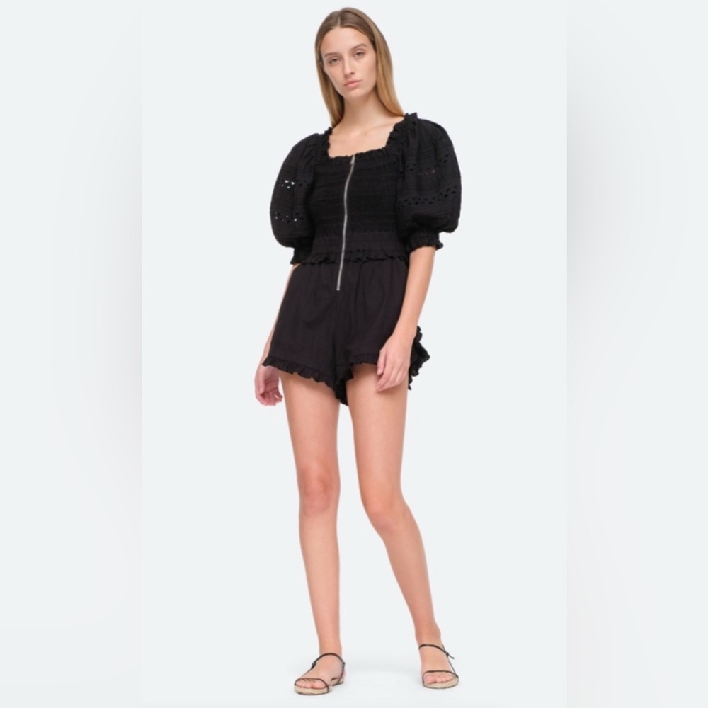 Sea Willa Romper Black Puff Sleeved Romper
